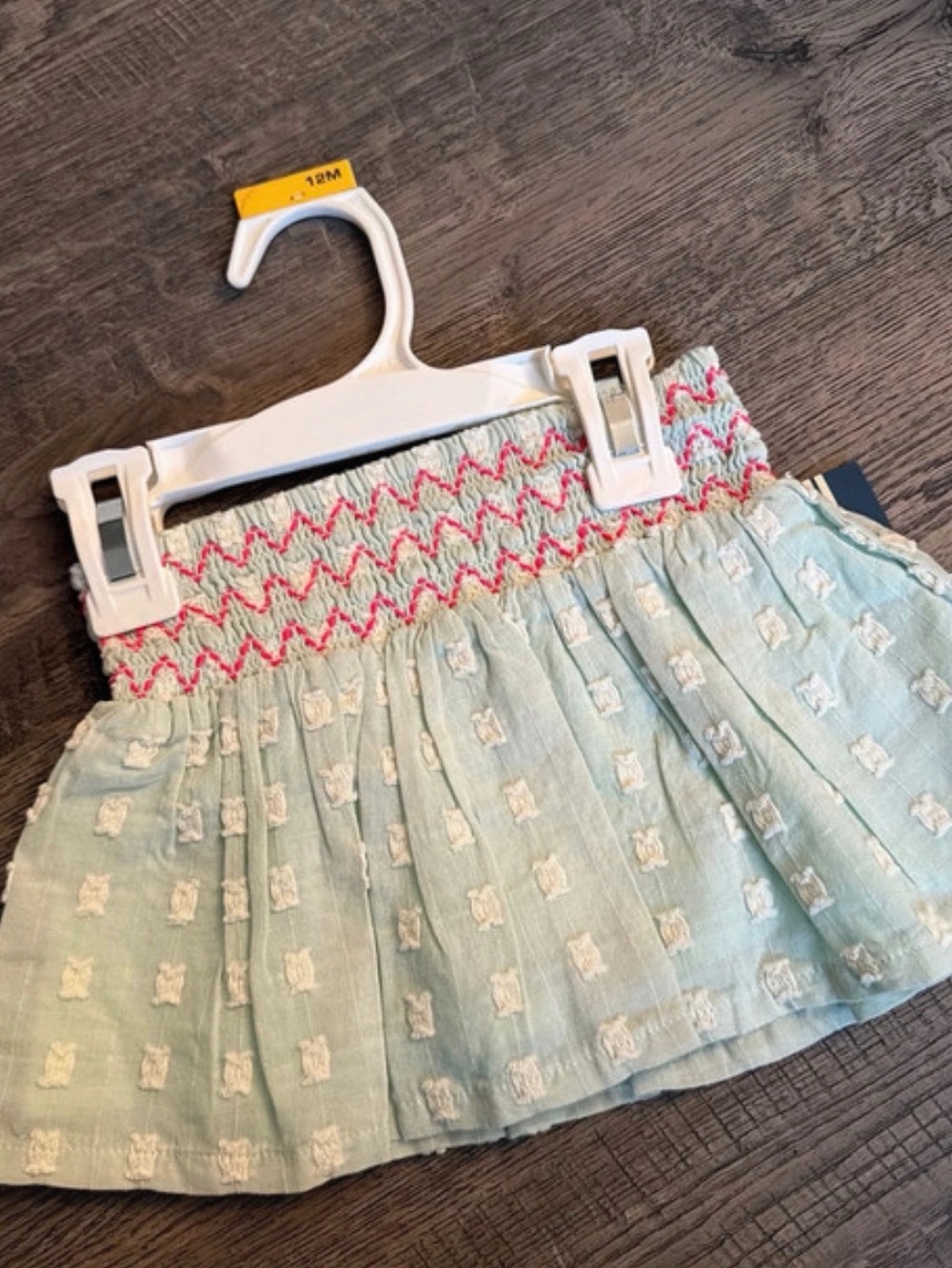 OshKosh B'gosh Light Aqua Skirt with Pink Smocked Waistband